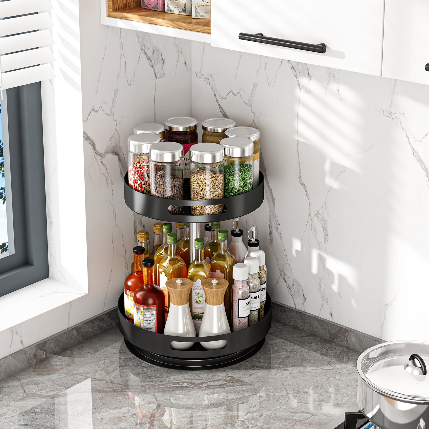 Organizer- Draaiplateau - 2 laags(Zwart) - Keuken organizers - Aanrecht Organiser